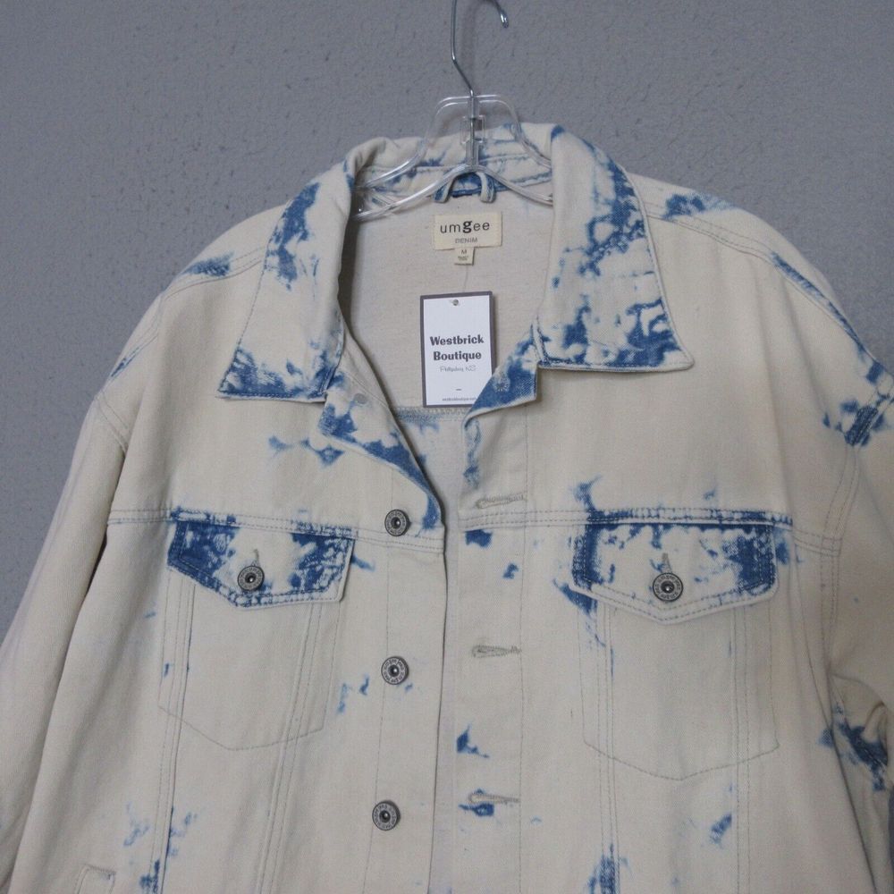 Umgee Denim Jean Jacket Medium Bleached Light Wash Oversized‎ Relaxed NWT